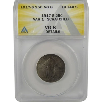 1917 S Type 1 Standing Liberty Quarter VG 8 Details ANACS SKU:I22331 - Image 1 of 4