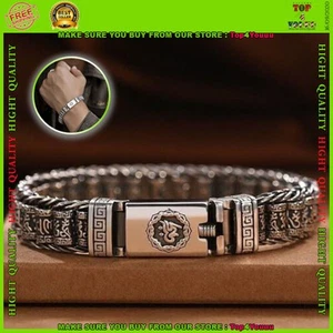 Pulsera De Plata Retro Para Hombre Brazalete Sencillo Y Generoso Mantra Tejido - Picture 1 of 9