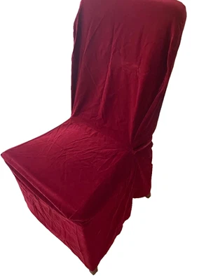 2 Pottery Barn Megan Dining Chair Slipcovers Velvet Red - Image 1 of 4