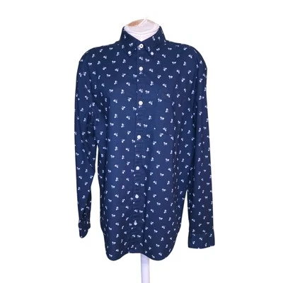 PENGUIN BY MUNSINGWEAR Navy Blue Bicycle Print Buttoned Shirt Sz L - Image 1 of 4