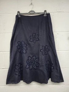 M&S Per Una Navy Blue Linen A-Line Midi Skirt Floral Design. Size 18.PAC - Picture 1 of 5