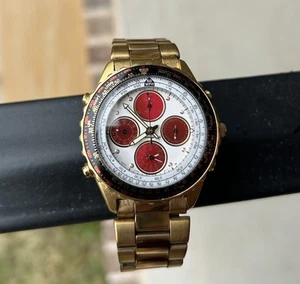 Seiko Rare Watch Flightmaster Gold 7T34-6A0H Red Dial Chronograph New Battery - Picture 1 of 12