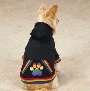 Casual Canine Puppy Pride Rainbow Gay Dog Fleece Hoodie Sweatshirt Coat XXS-XL  - Picture 1 of 2