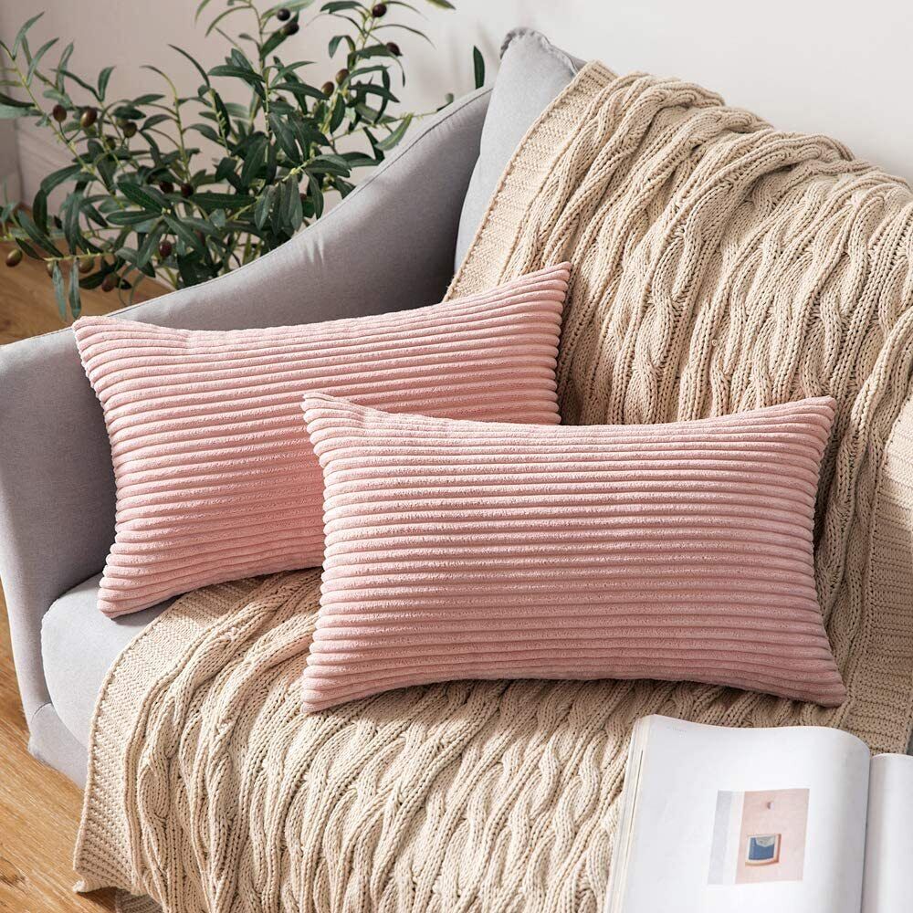 MIULEE Pack of 2 Corduroy Pillow Covers Soft Soild Striped Throw Pillow Covers S
