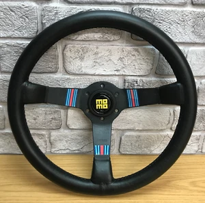 Genuine Momo Martini Racing 350mm black leather steering wheel. RETRIMMED. 4B - Picture 1 of 11