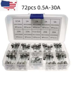 72 Stck. AGC Auto Glassicherung 0,5 A bis 30 A (6 mm x 30 mm) Kit (9) verschiedene Größen + 10 Stck. - Bild 1 von 4
