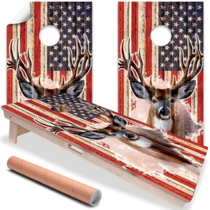Hirschjagd US amerikanische Flagge Cornhole Brett Wraps und Aufkleber Vinyl Aufkleber - Bild 1 von 6