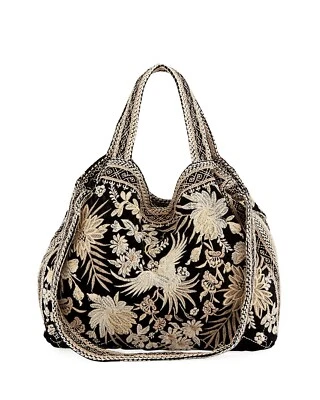 Johnny Was Othilia Black White Special Velvet Tote Bag Floral Handbag Purse NEW - Image 1 of 4