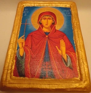 Saint Anastasia The Roman Santa Rare Byzantine Greek Art Orthodox Wood Icon - Picture 1 of 9