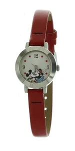 Girls cute DISNEY Minnie & Mickey Mouse vintage watch Red leather band MU2333 - Picture 1 of 3