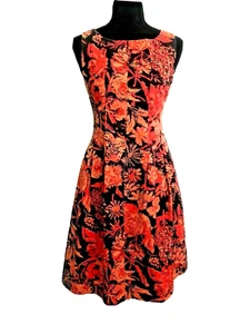Rivette & Blair Dress Size 8 Black Orange Floral Sleeveless Fit & Flare Lined - Picture 1 of 7