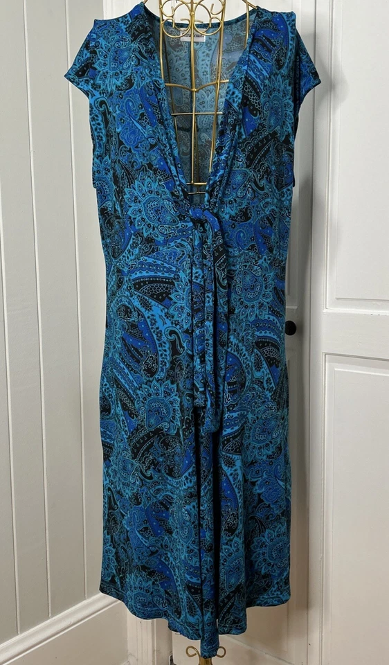 Miraclesuit Swim Cover Up Lg. Синий черный пейсли галстук спереди пляж платье карманы - Изображение 1 из 4