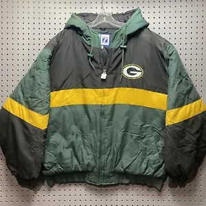 Greenbay Packers Vtg Jacket Logo 7 Athletics Puffer Hooded Colorblock XL NFL - Picture 1 of 8