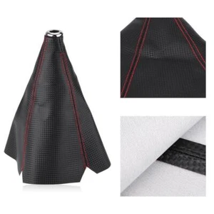 Black PVC Leather/ Red Stitch Manual/Auto Gear Shift Knob Shifter Boot Cover - Bild 1 von 6