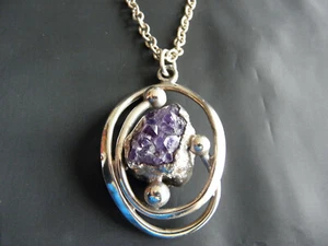 BEAUTIFUL ERIK DENNUNG of DENMARK AMETHYST MODERNIST VINTAGE STATEMENT NECKLACE - Picture 1 of 8