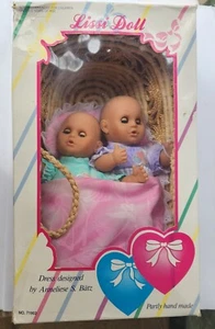 Vintage Lissi Doll Cute Twins in Straw Basket Two Hearts Collection #71902 10" - Picture 1 of 9