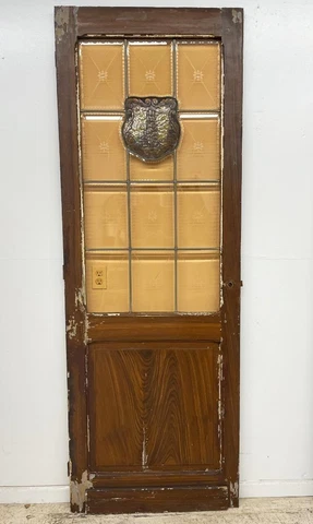 92" French Antique Painted/Stained and Beveled Glass Door Cover