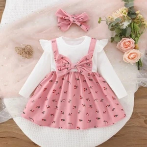 Kids Dress Outfit Set Baby Girls Summer Floral Bow Clothes Top - Picture 1 of 4