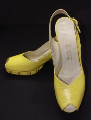 DE COLECCIÓN AÑOS 70 RETRO AÑOS 40 PLATAFORMA PALIZZIO Amarillo LIMÓN Tachuelas MULES Eslinga Tacones Traseros 8 Foto 1 de 4