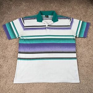 CHIP BECK COLLECTION Mens Vintage Turquoise Striped Polo Shirt 2XL 90s Retro