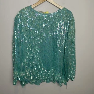 Blusa Top Turquesa Cuello Redondo Lentejuelas XL Top Miss Paillette Mujer Nueva con Etiquetas De Colección - Imagen 1 de 8