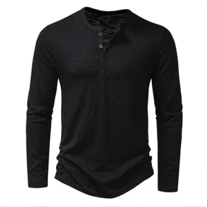 Mens Autumn Tops Long Sleeve T Shirts Mens Casual Henley Button Neck T-shirt Top - Picture 1 of 4