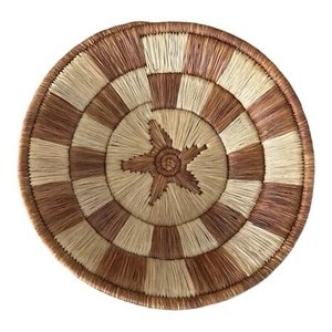 Round Basket Wall Hanging Decorative Tray Handmade Uganda Raffia & Banana Leaf - Picture 1 of 5
