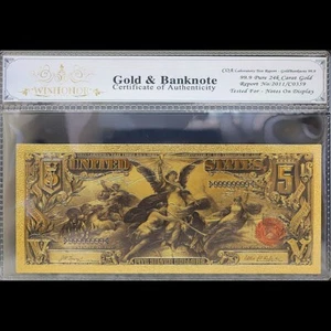 Gold 1896 $5 Five Dollars Banknote Collectible with Bag & Certificate - Picture 1 of 2