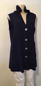 Soft Surroundings Tunic Top Navy Crinkle Gauze Ruffled Collar S EUC - Picture 1 of 5