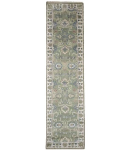 Handmade Muted Wool Oushak Oriental Runner Rug 3X10 ft Floral Hallway Carpet - Picture 1 of 13
