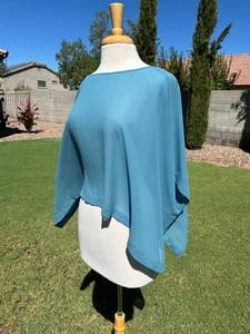 Eileen Fisher Sheer Silk Bateau Neck Poncho Top S/M River $178 S4GT1-T6213 NWT - Picture 1 of 7