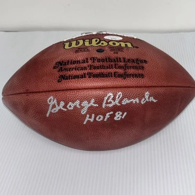 Джордж Бланда с автографом/надписью «HOF 81» Wilson NFL Football Oakland Raiders JSA - Изображение 1 из 2