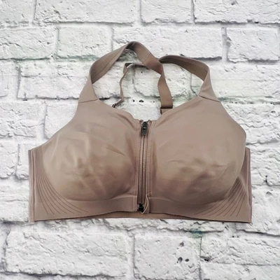Victoria's Secret VSX Sport Bra 34D Taupe Zip Front Underwire Push Up Sports Bra - Image 1 of 4