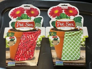 2 New 8" POT SOX Fabric Stretch Planter Pot Covers 1 Brick+ 1 Green Mesh - Picture 1 of 2