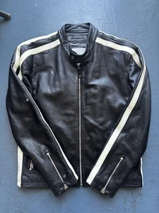 VTG Wilson’s Leather M. Julian Striped Moto Cafe Racer Motorcycle Jacket Men’s M - Picture 1 of 14