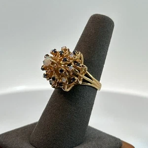 💍 AMAZING Layered Antique Opal/Sapphire Cocktail Ring 14K Yellow Gold Size 7 - Picture 1 of 9