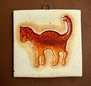 Arte Prima 4-1/4" Quadratische Keramik Wandfliese, Katzenbild mit Crackle Glasur, Italien - Bild 1 von 3