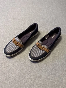 Grasshoppers Shoes Womens Memory Delux Blue Striped Boat Slip On Size 9 - Picture 1 of 9