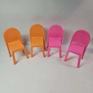 4 Dining Chairs Barbie 2018 Dream House Dollhouse Pink Orange Replacement - Picture 1 of 7