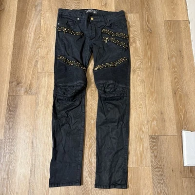 Jean Robins Solapa Larga Motociclista Tachonado Negro/Dorado Talla 34 Para Hombre’s Foto 1 de 4