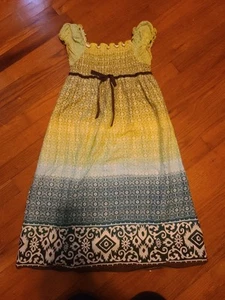 Speechless Girls Boho Peasant Green And Blue Dress Size 16 With Bow - Picture 1 of 8