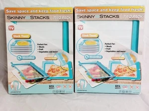 Lote de 2 bandejas de almacenamiento de alimentos Skinny Stacks paquete de dos como se ve en la televisión azul sin BPA - Imagen 1 de 7