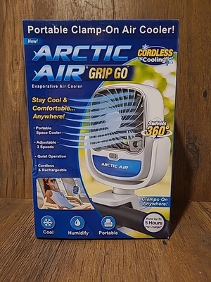 Arctic Air Grip Go Rechargeable Air Cooler 360° Clamp-On USB 3-Speed 5hr Battery - Image 1 of 3
