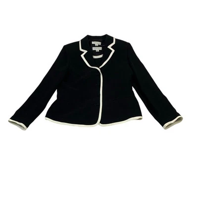 Casual Corner Vntg 90s Black Tailored Blazer & Shell w White Edging  - Size 12 - Image 1 of 4