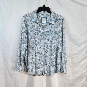 Style & Co Women's White Blue Floral Long Sleeve Boho Button Career Shirt XL - Picture 1 of 9