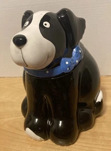Vintage Coco Dowley Cookie Treat Jar Black & White Dog Puppy Blue Collar Bow Tie - Picture 1 of 16