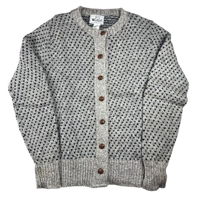 Vintage Woolrich Cardigan Sweater Size M Gray Wool Birds Eye Pattern Made In USA - Image 1 of 4