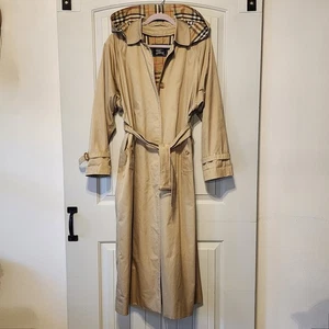 Vintage Burberry trench cappotto con cappuccio donna beige Mac lunghezza intera Nova check foderato - Foto 1 di 16