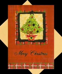 Vintage International Greetings Gold Foil 4.5x6 Christmas Card w/ Envelope Tree - Picture 1 of 3