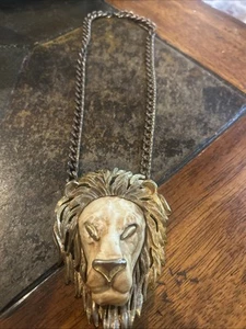 Vintage 70's UNMARKED Luca Razza Gold Tone Lion's Head Leo Zodiac 20" Necklace - Picture 1 of 4